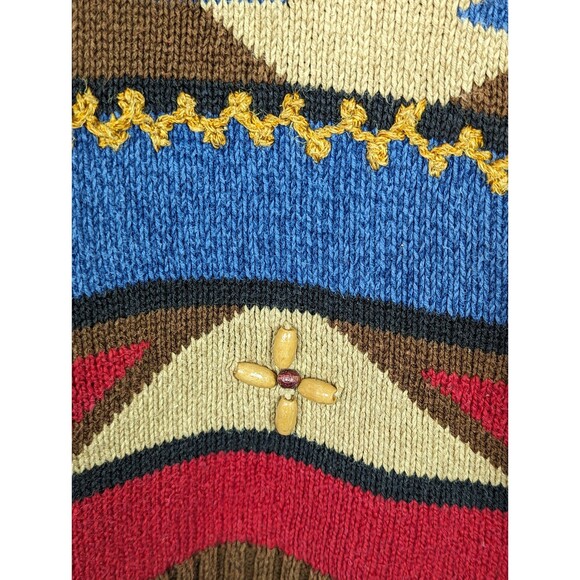 VTG LIZ CLAIBORNE Coastal Beaded South Western Alpine Colorblock Sweater Large - Picture 3 of 6